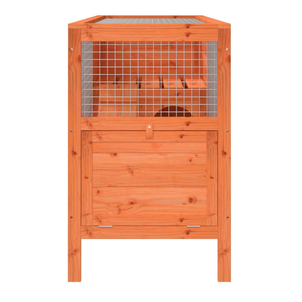 Solid Wood Pine Rabbit Hutch 2 Tier with Wire Mesh Walls and Ramp B869769