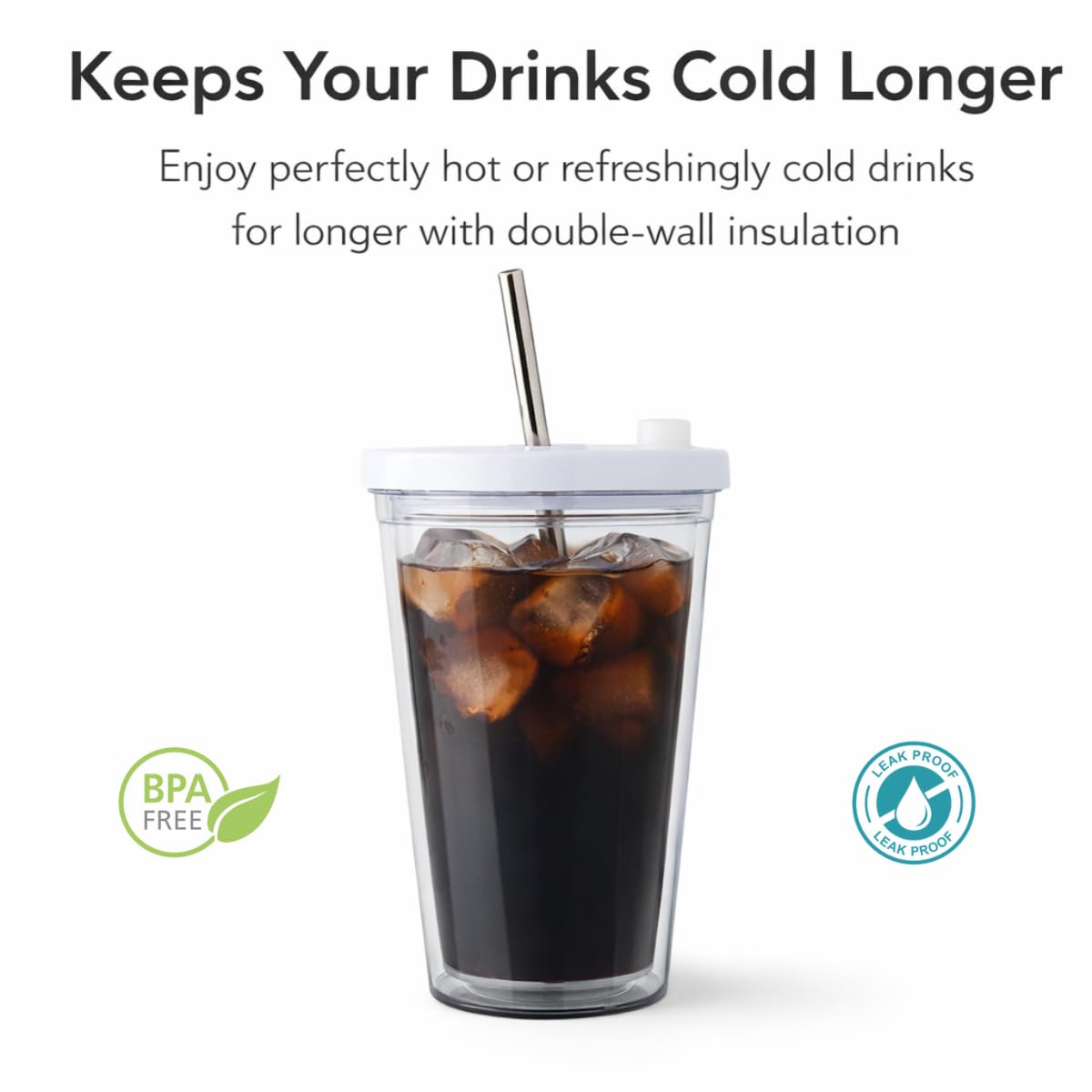 16 Oz Clear Plastic Insulated Tumbler with Lid and Straw P565