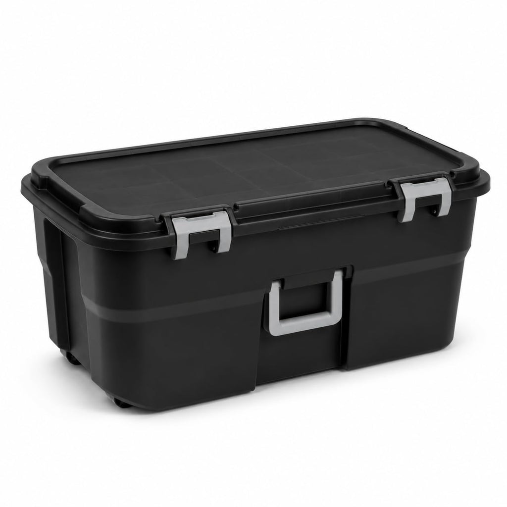 22 Gallon Black Plastic Wheeled Storage Trunk Q569