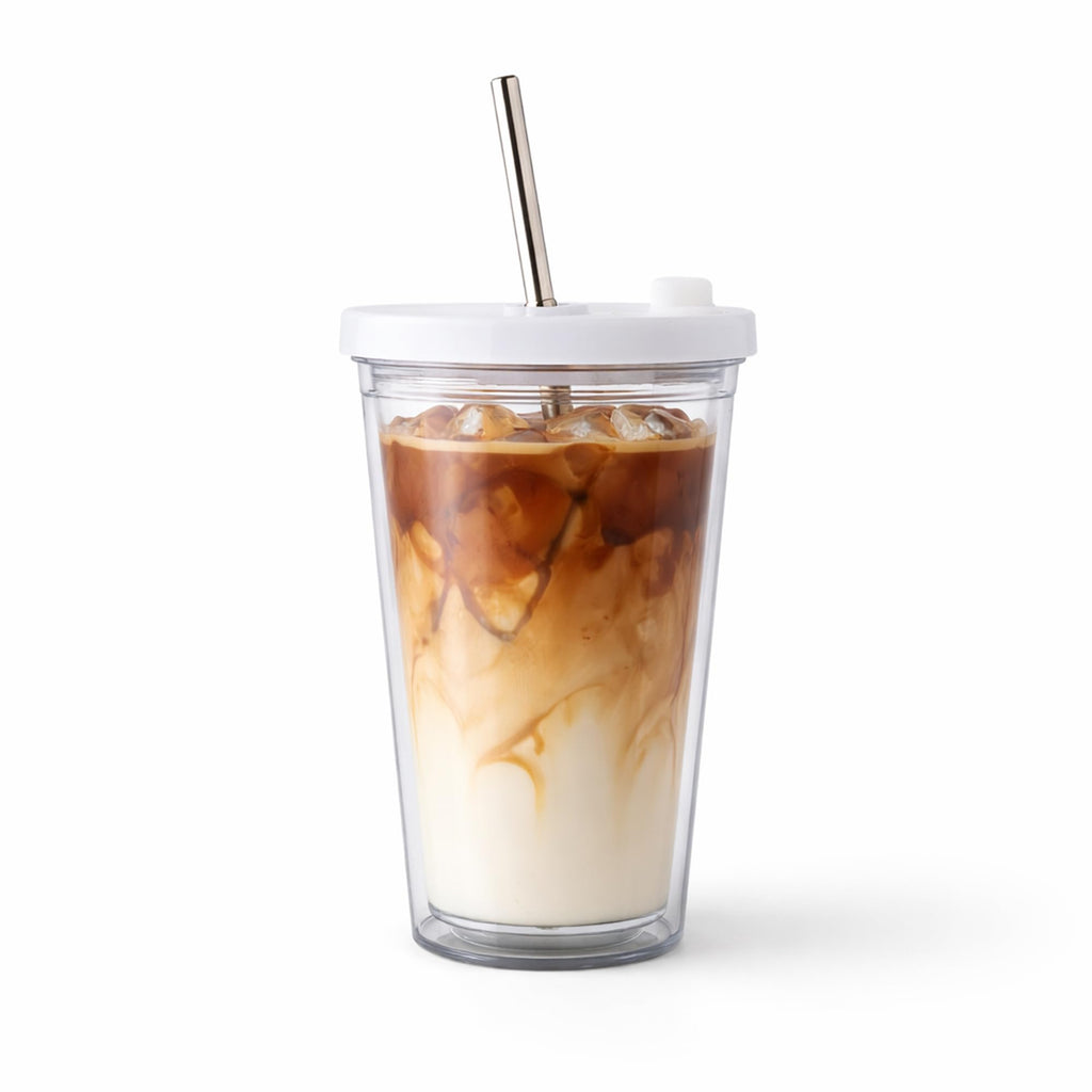 16 Oz Clear Plastic Insulated Tumbler with Lid and Straw P565