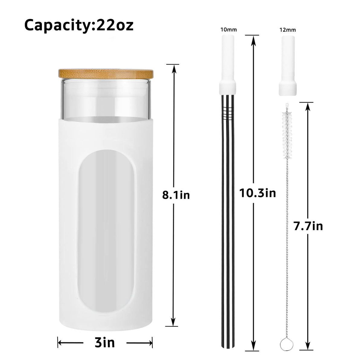 22 oz Glass Tumbler with Lid and Straw J35730