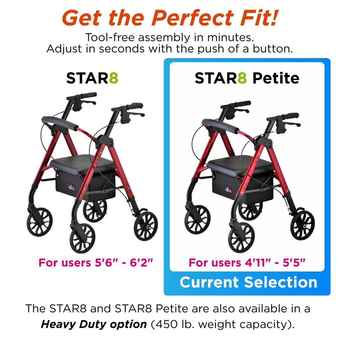 Red 8" Wheel Rollator Walker with Padded Seat C428