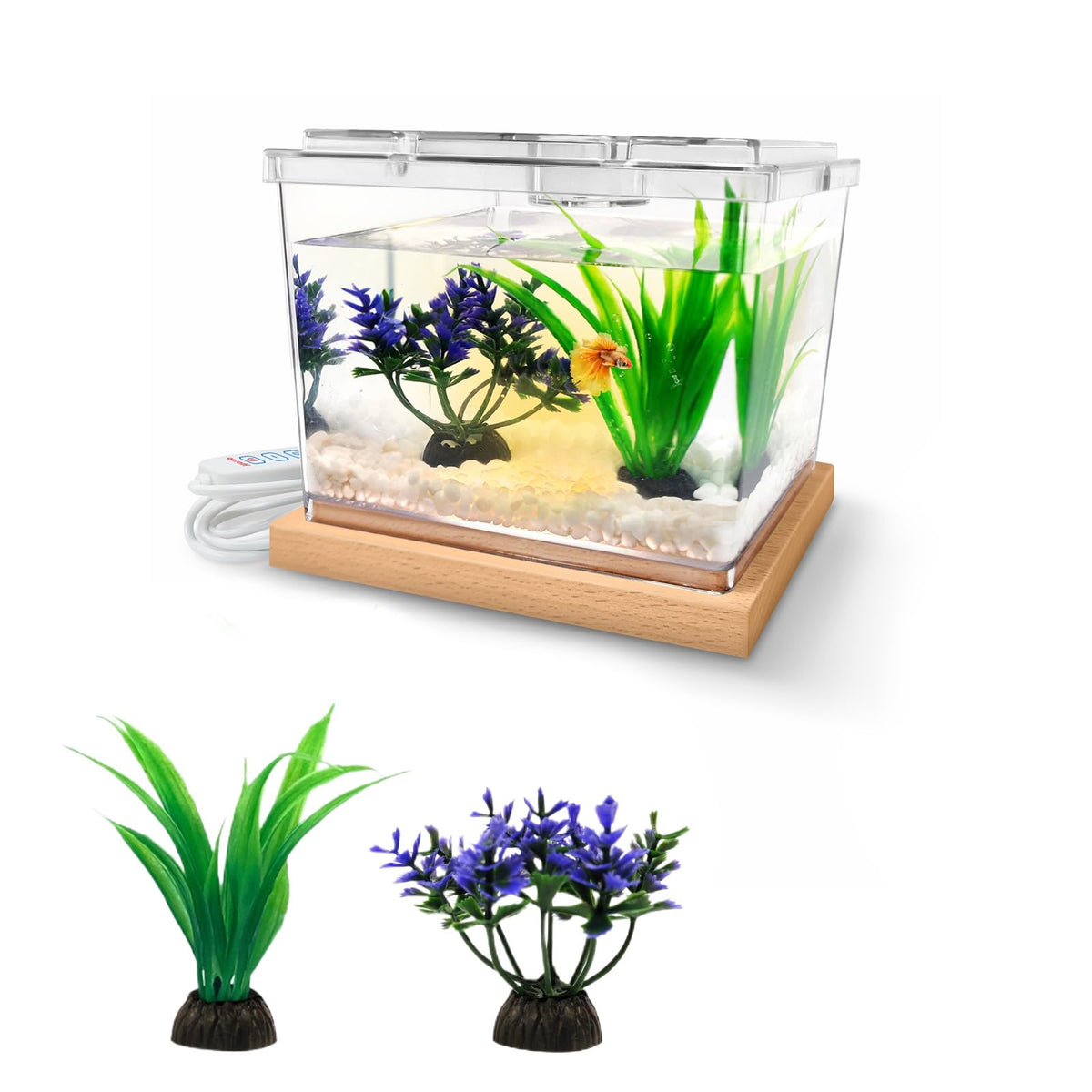 Mini Betta Fish Tank Kit with LED Light Base W477