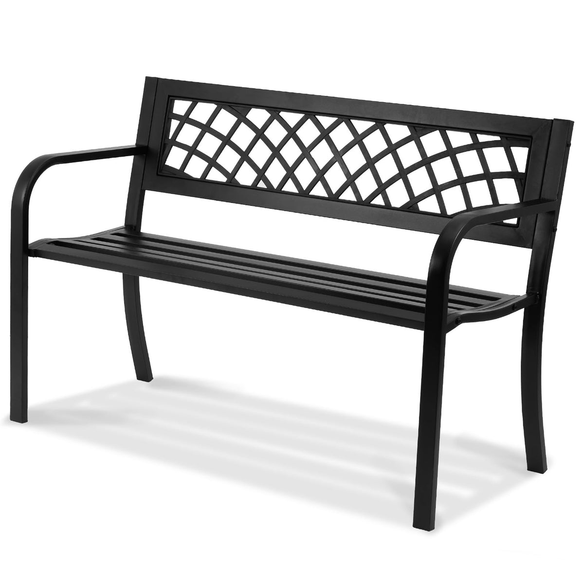 46" Iron Steel Frame Garden Bench with Mesh Pattern and Plastic Backrest T749