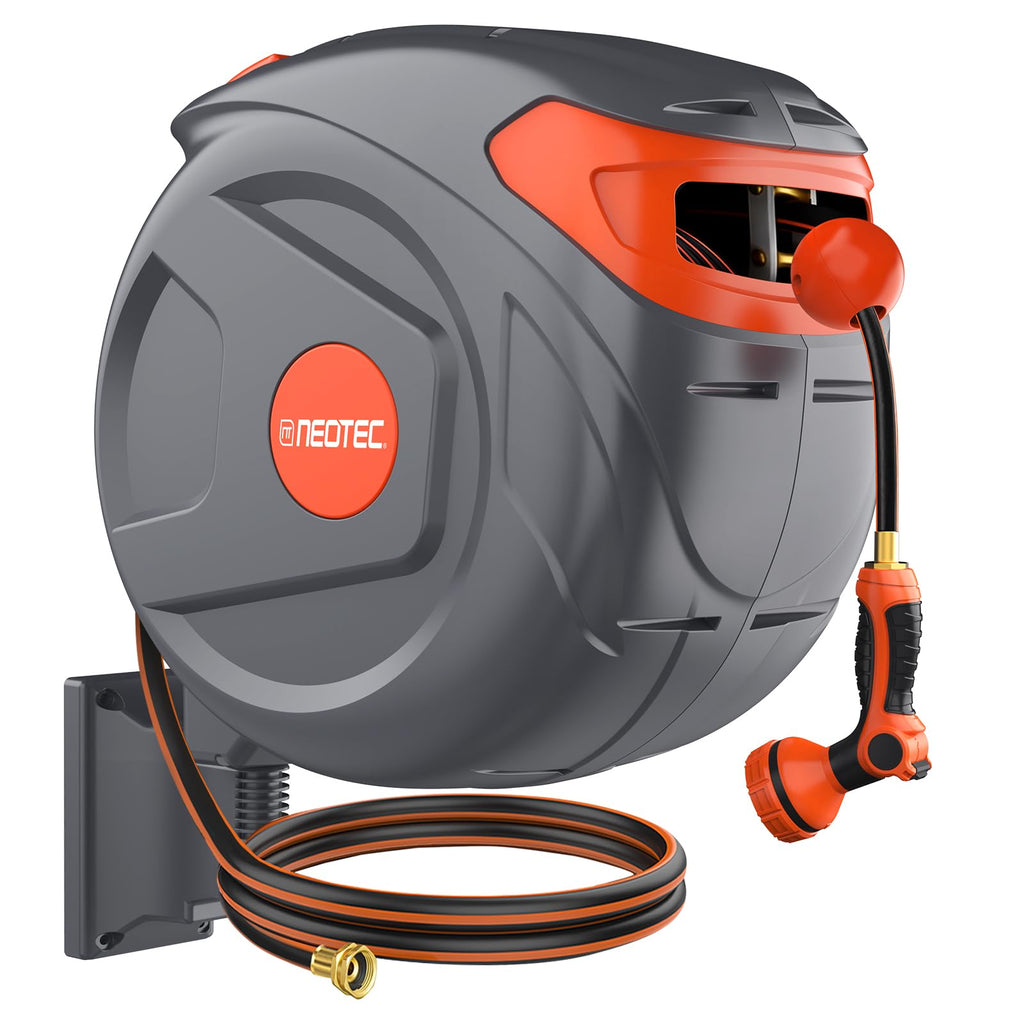 Retractable Garden Hose Reel 100 ft 1/2 Inch with 3-Layer PVC Hose D1458