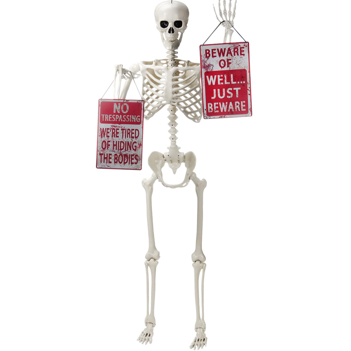 5.4 ft Posable Skeleton with 2 Pack Metal Signs V165985