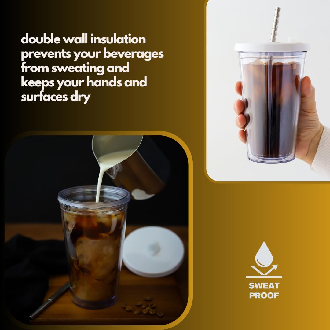 16 Oz Clear Plastic Insulated Tumbler with Lid and Straw P565