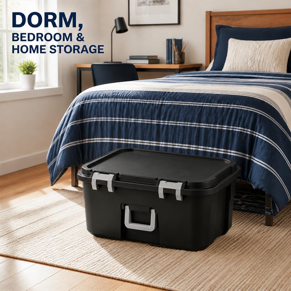 22 Gallon Black Plastic Wheeled Storage Trunk Q569