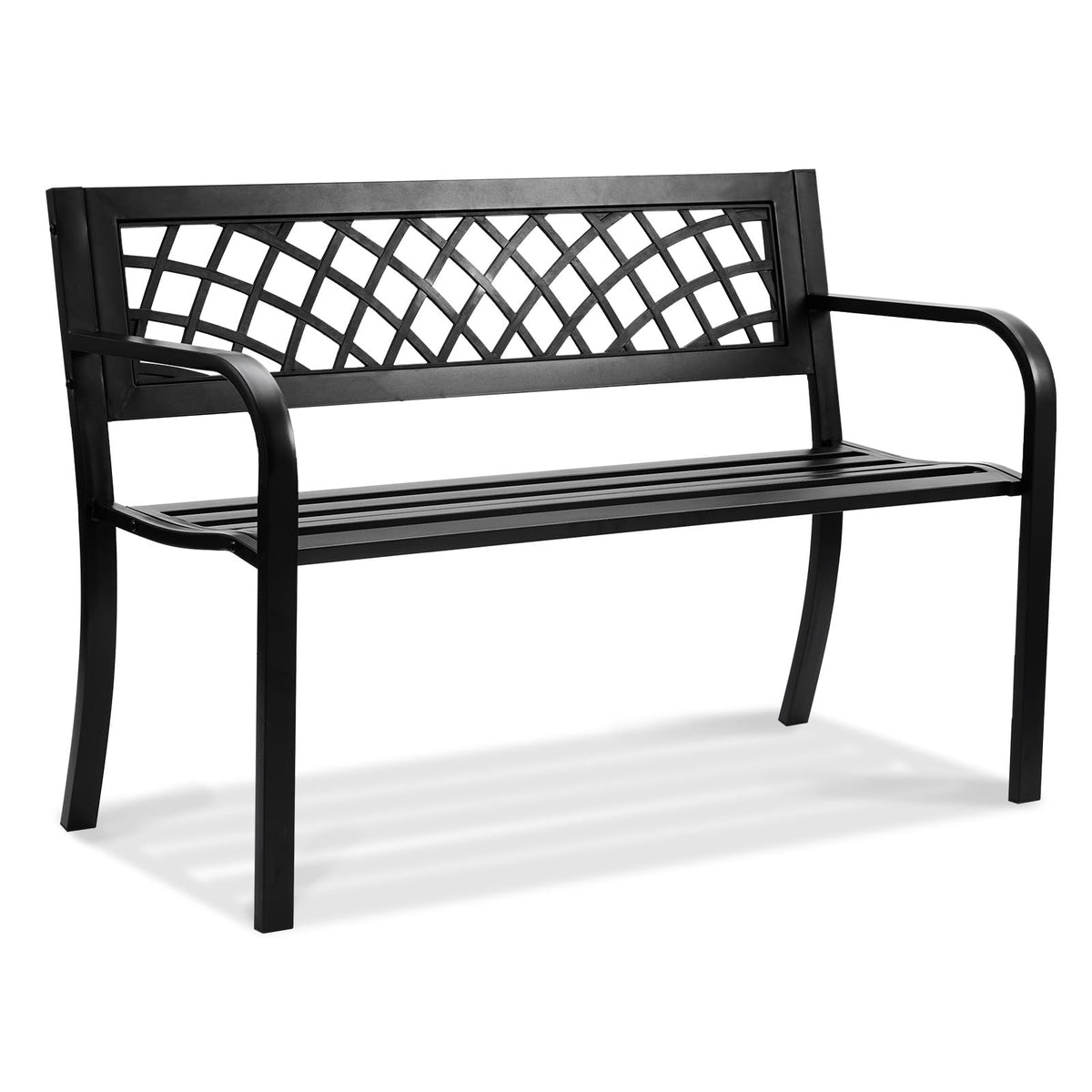 46" Iron Steel Frame Garden Bench with Mesh Pattern and Plastic Backrest T749