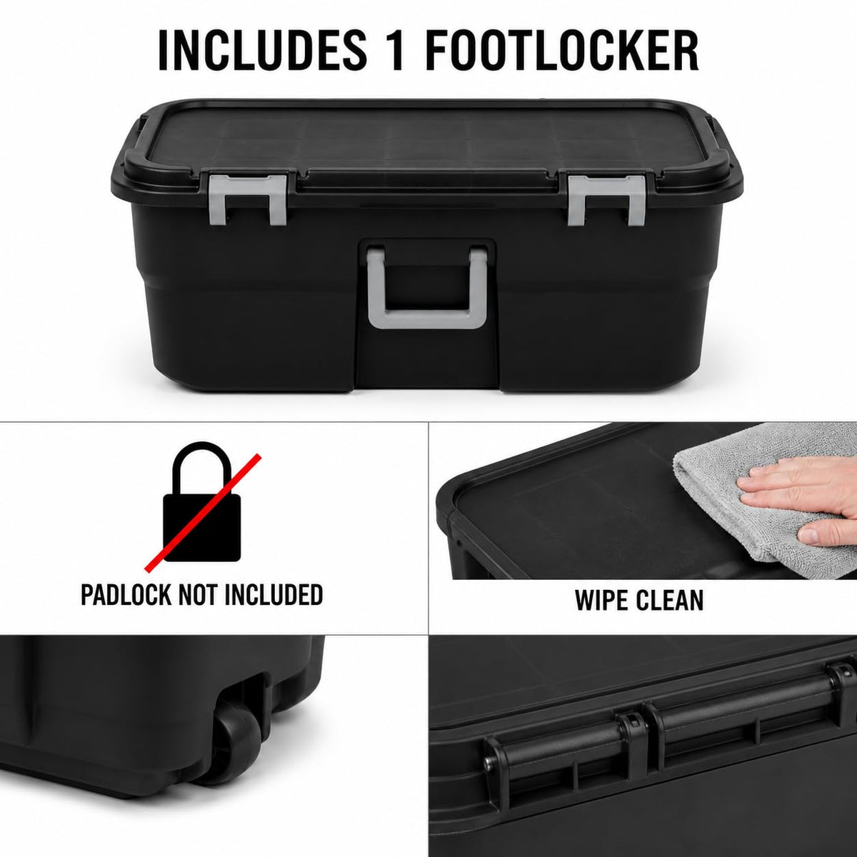 22 Gallon Black Plastic Wheeled Storage Trunk Q569