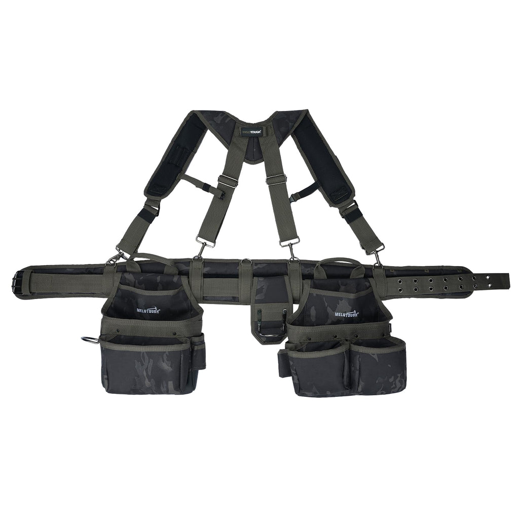 Camo Tool Belt with Suspenders Tool Pouch Organizer Heavy Duty J420