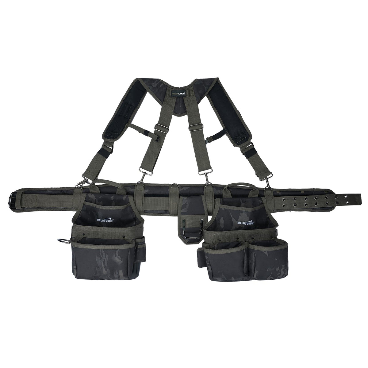 Camo Tool Belt with Suspenders Tool Pouch Organizer Heavy Duty J420