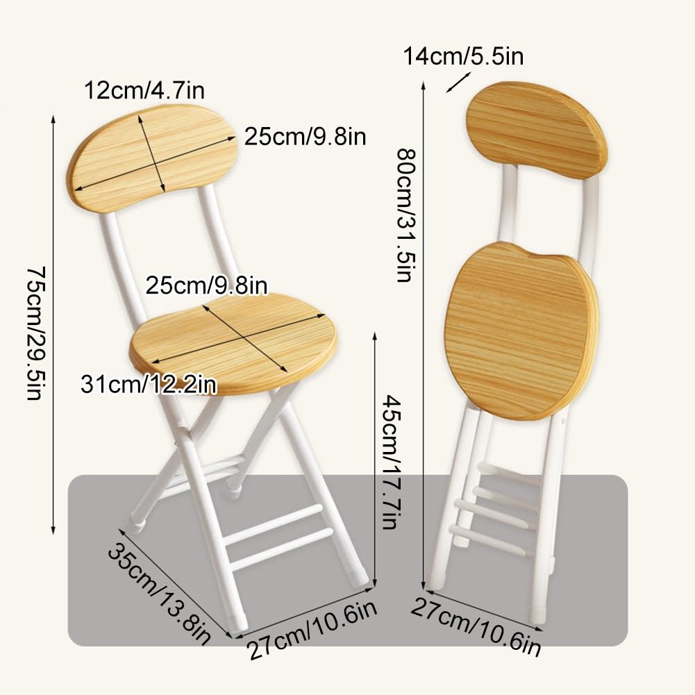 18 inch Folding Stool with Backrest, Portable Lightweight Metal Chair with Non-Slip Feet T288283