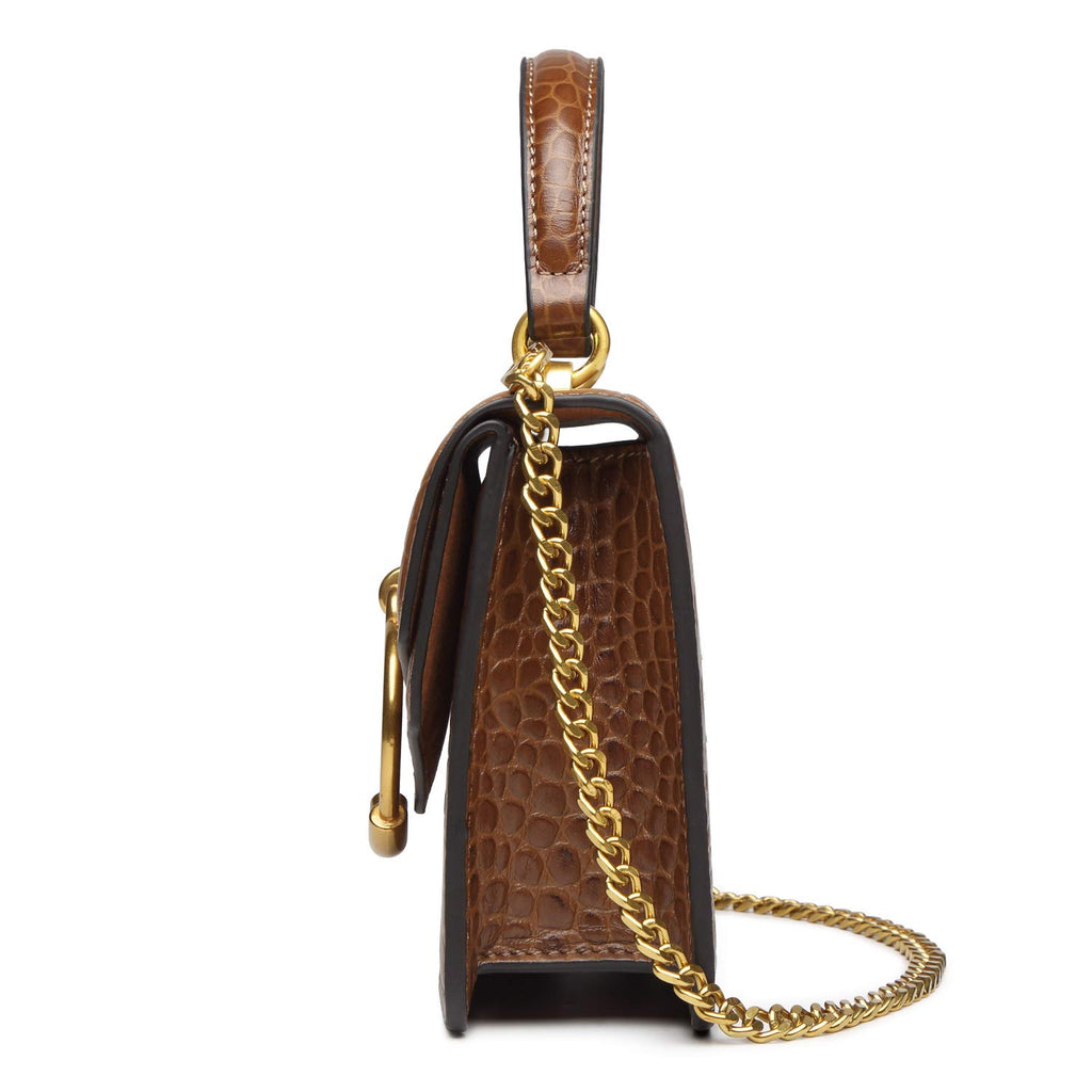 Croc Embossed Top Handle Leather Mini Crossbody Handbag V130654
