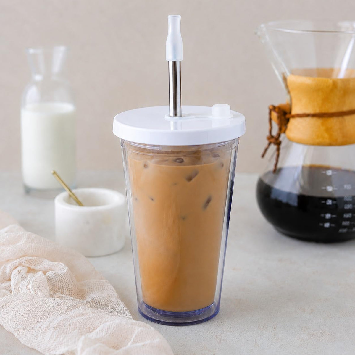 16 Oz Clear Plastic Insulated Tumbler with Lid and Straw P565