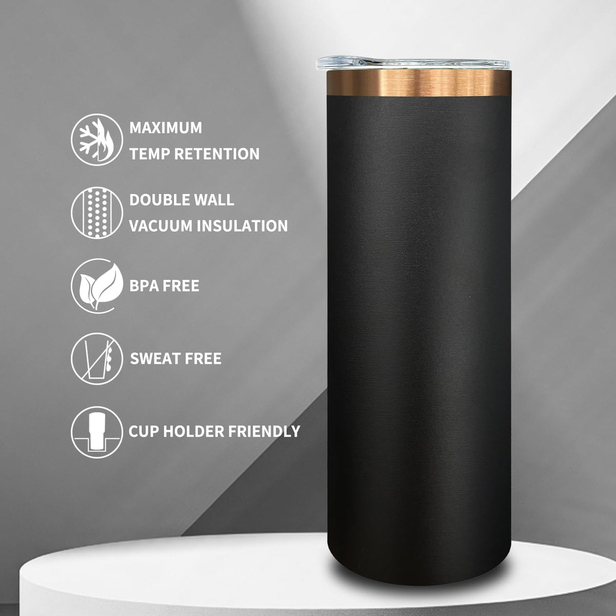 20 oz Skinny Tumblers with Lids and Straws Black C494531