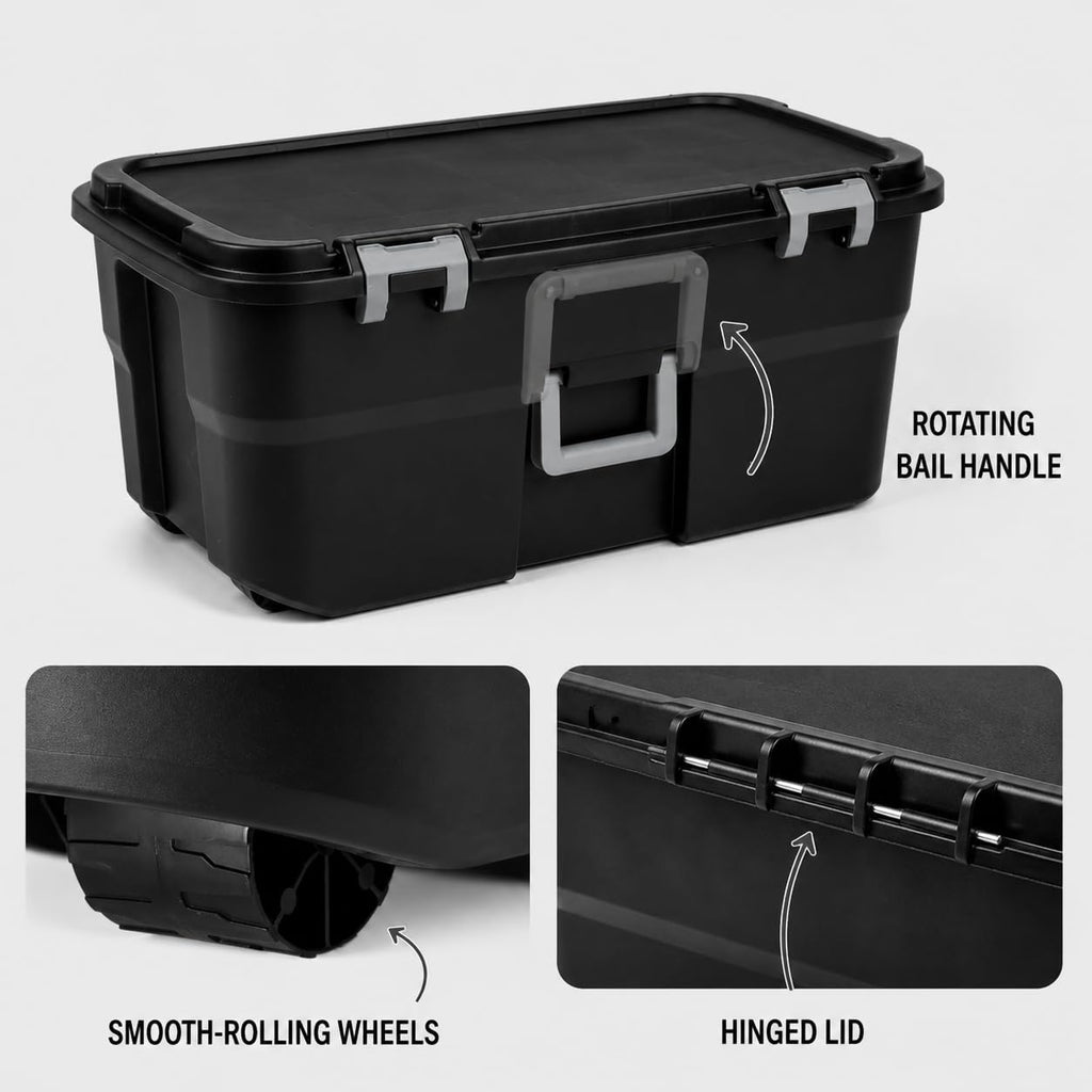 22 Gallon Black Plastic Wheeled Storage Trunk Q569