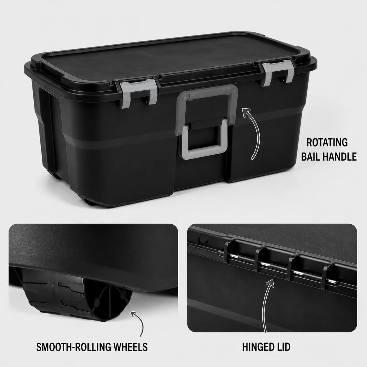 22 Gallon Black Plastic Wheeled Storage Trunk Q569