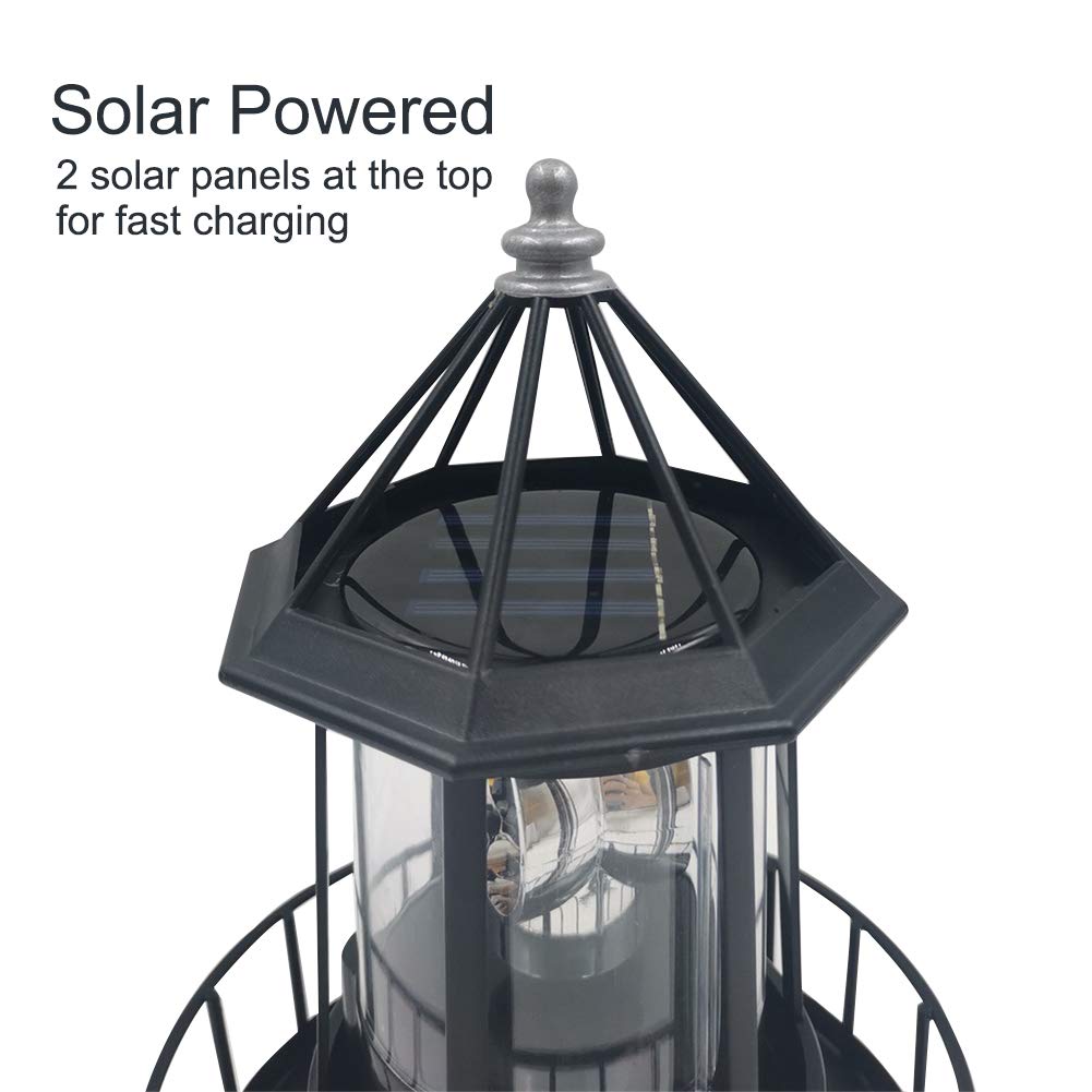 Solar Powered Rotating Waterproof Lighthouse Statue Lights O904587