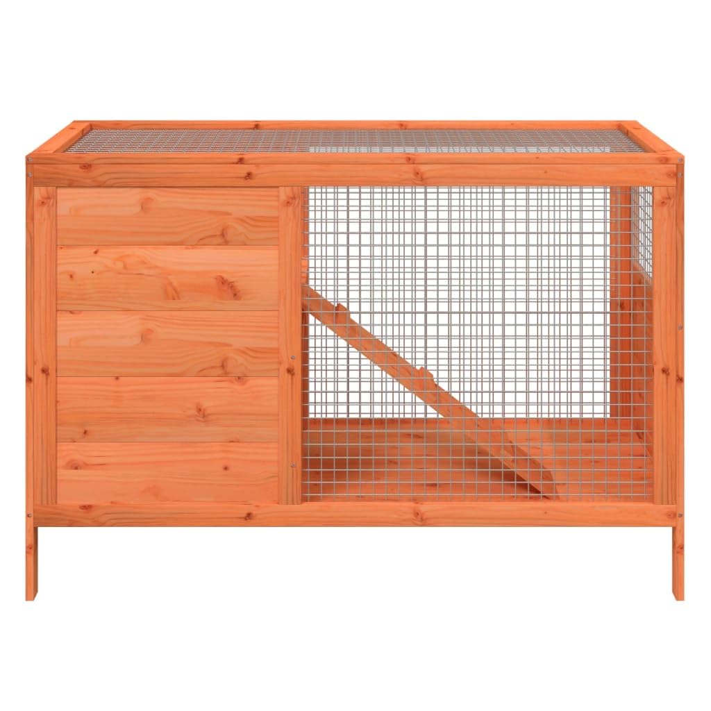 Solid Wood Pine Rabbit Hutch 2 Tier with Wire Mesh Walls and Ramp B869769