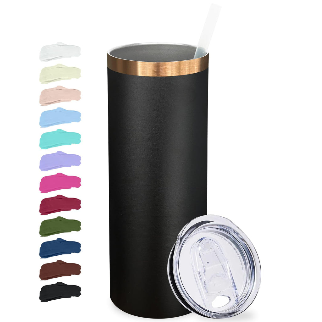 20 oz Skinny Tumblers with Lids and Straws Black C494531