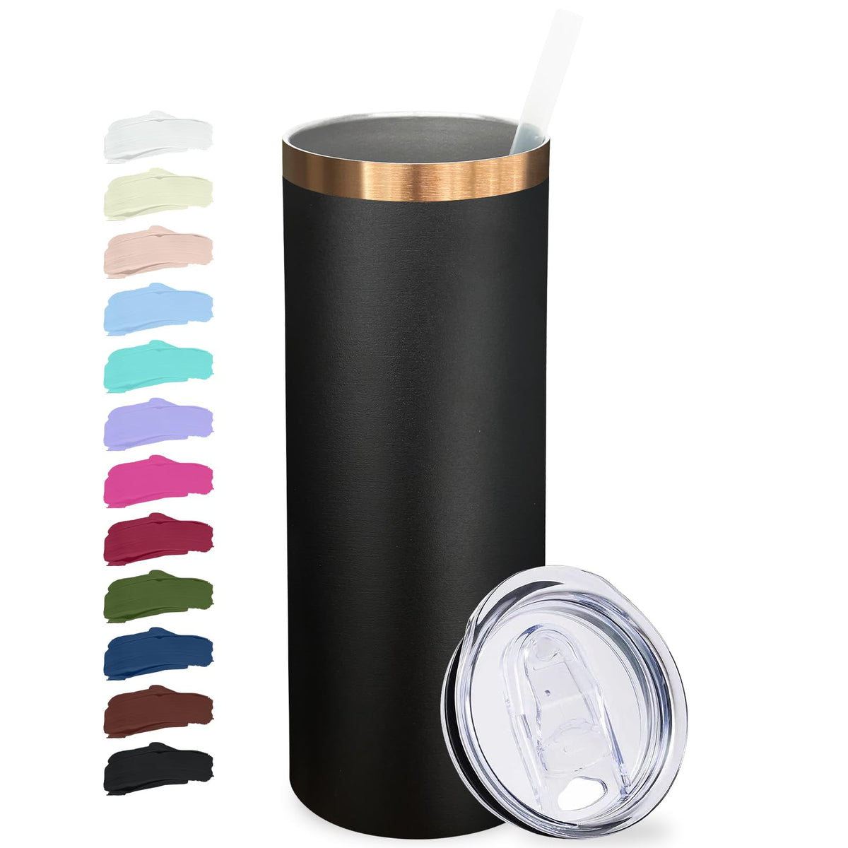 20 oz Skinny Tumblers with Lids and Straws Black C494531