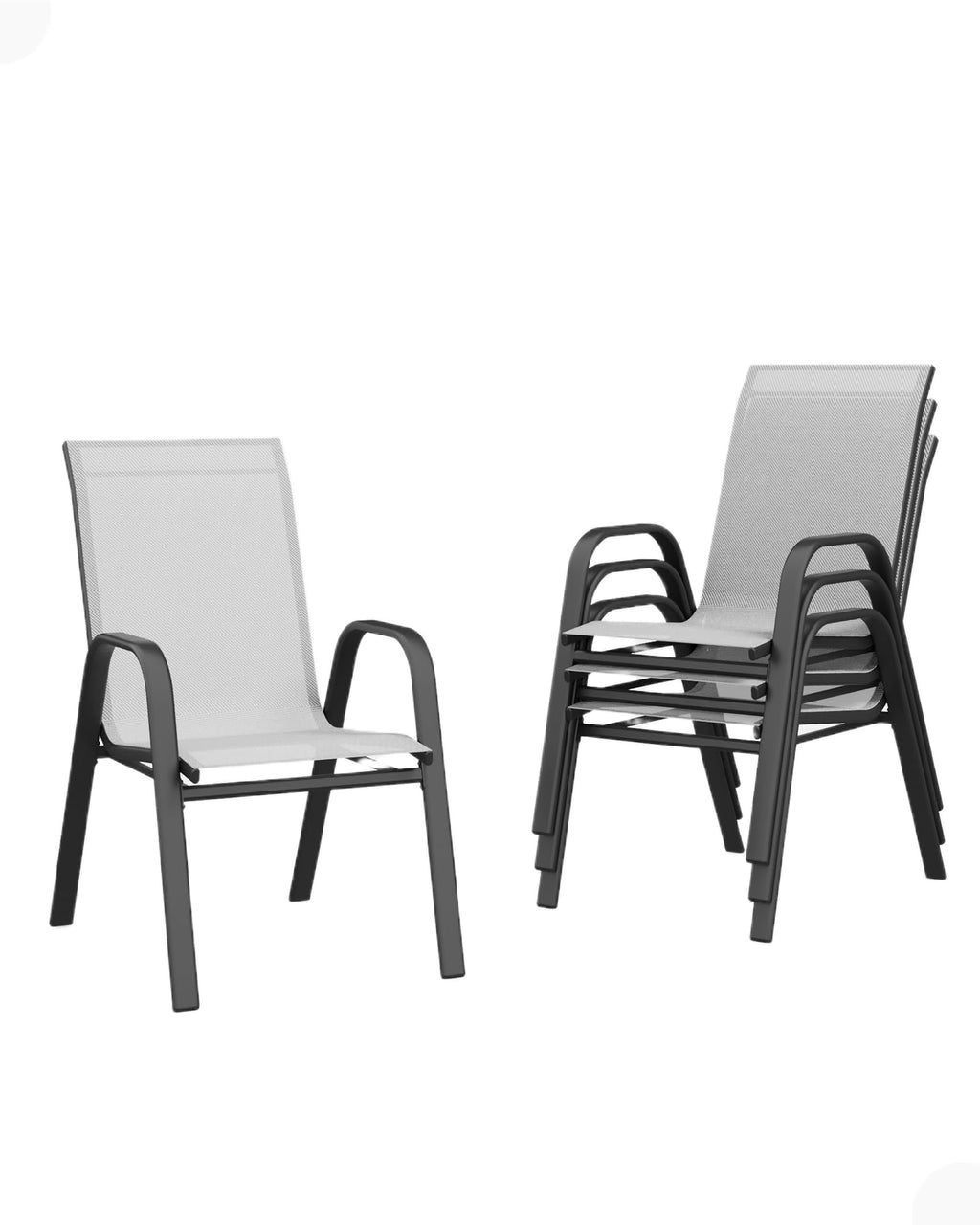 Stackable Outdoor Dining Chairs Set of 4 Textilene Fabric Metal Frame Grey B90244
