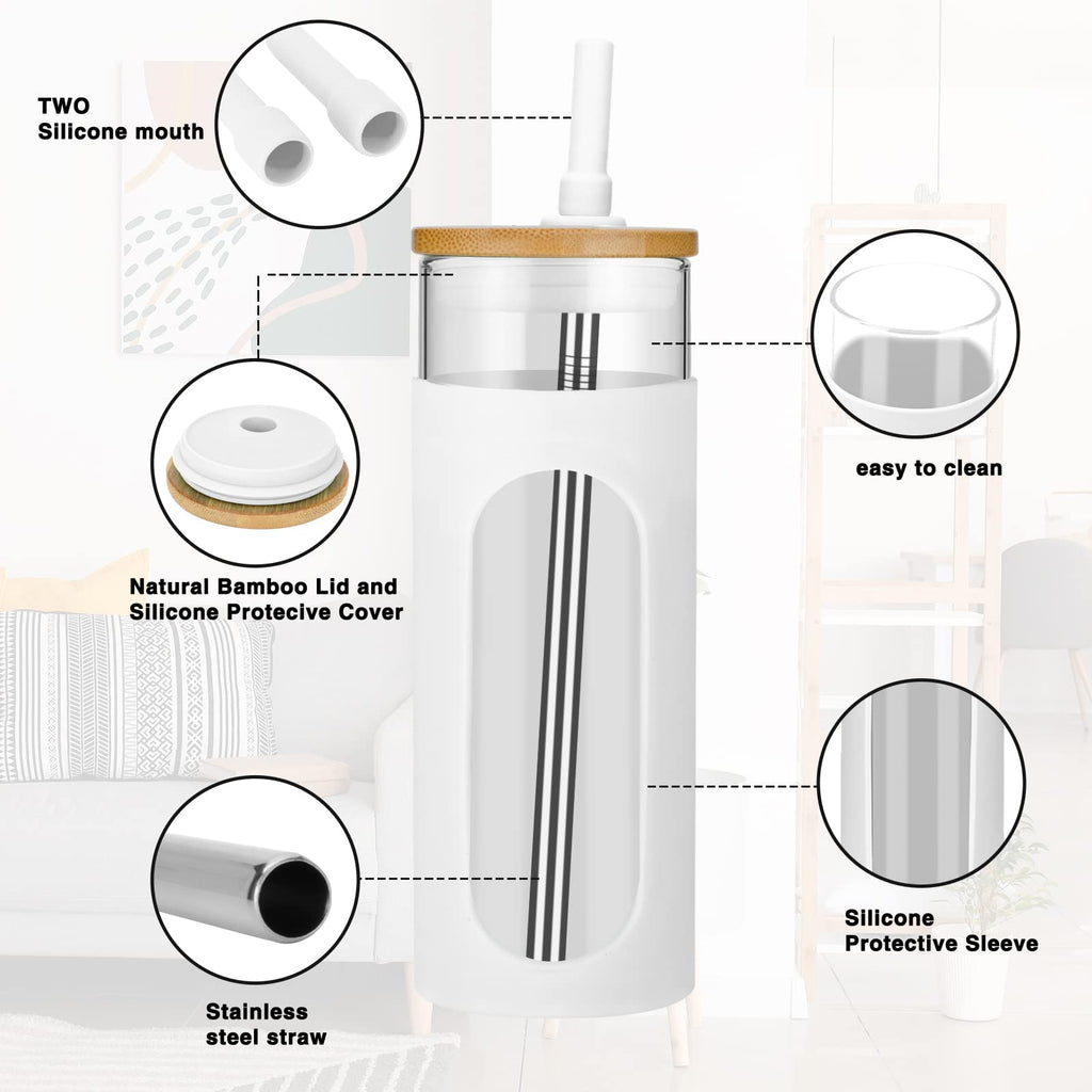 22 oz Glass Tumbler with Lid and Straw J35730