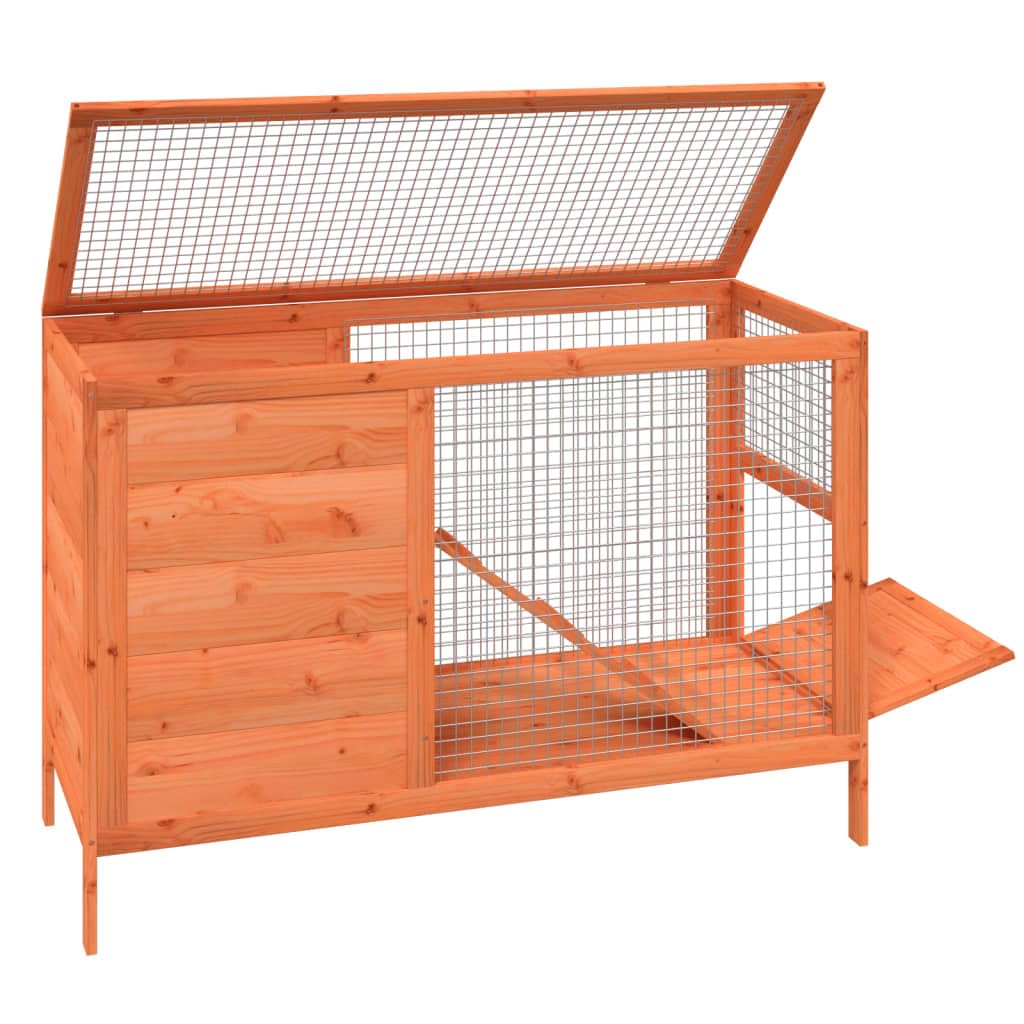 Solid Wood Pine Rabbit Hutch 2 Tier with Wire Mesh Walls and Ramp B869769
