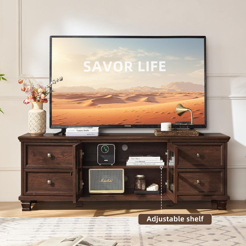 Farmhouse TV Stand with Glass Doors V19820