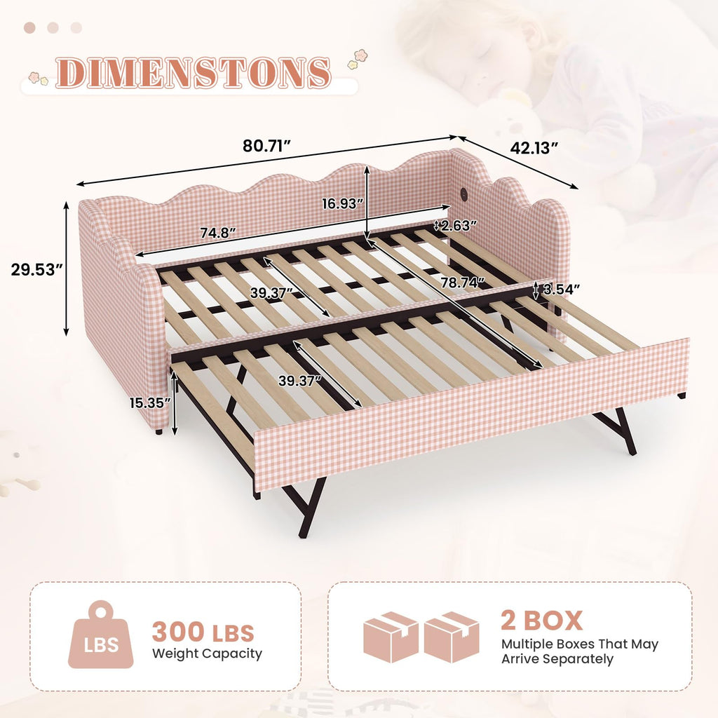 Pink Gingham Twin Size Daybed with Trundle X27010