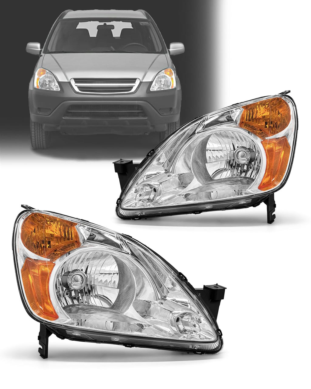 Headlamp Assembly with Chrome Housing Amber Reflector Driver and Passenger Sides D236329