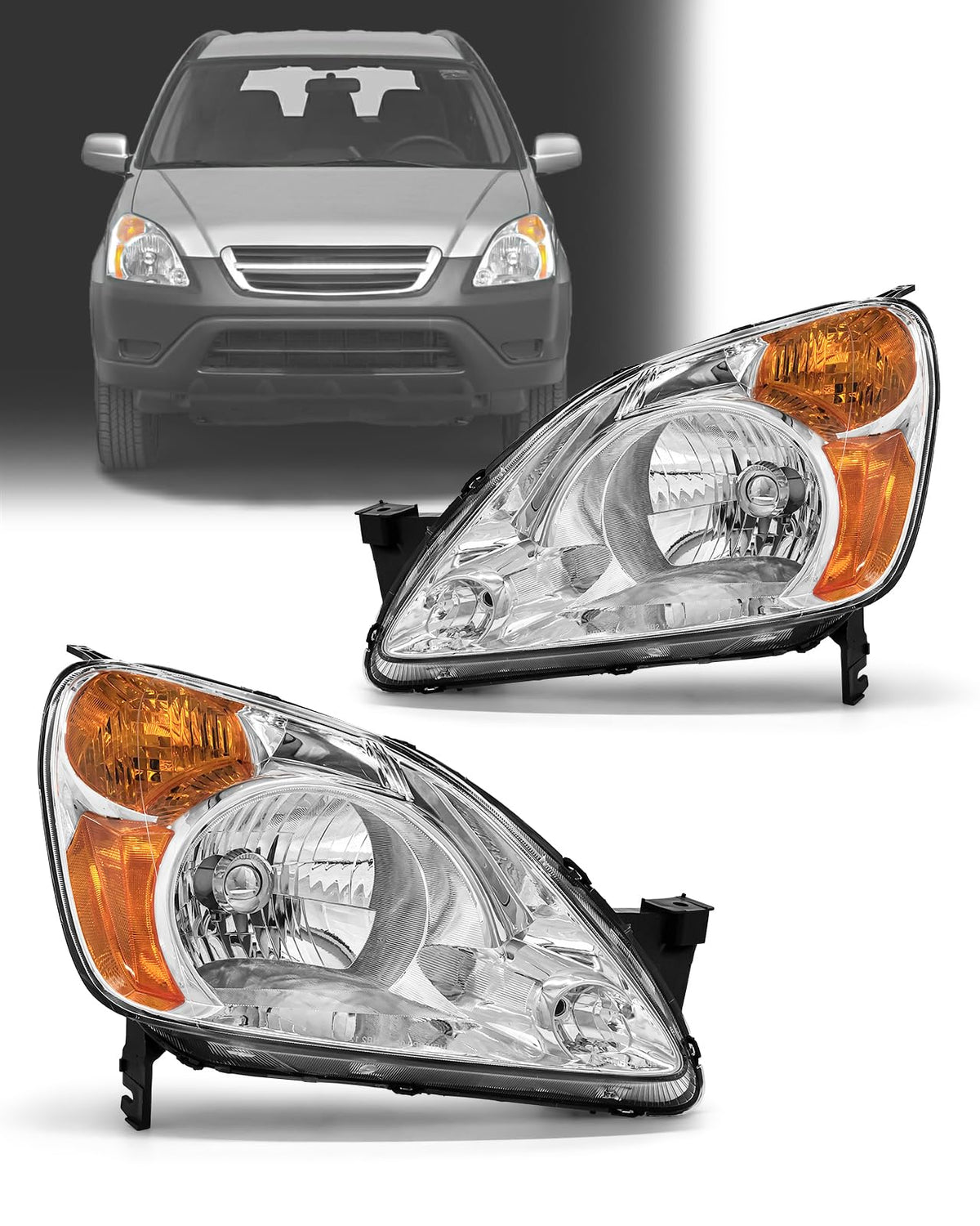 Headlamp Assembly with Chrome Housing Amber Reflector Driver and Passenger Sides D236329