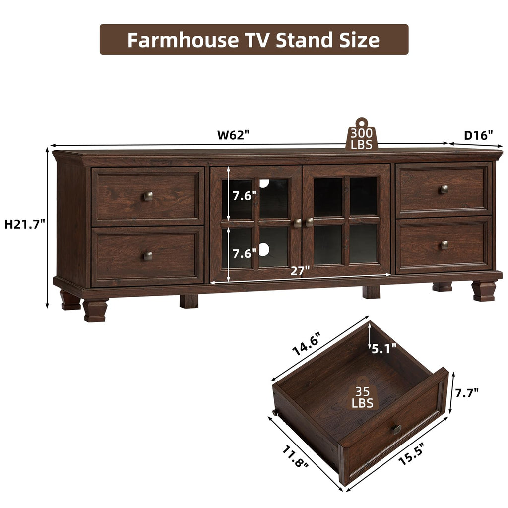 Farmhouse TV Stand with Glass Doors V19820