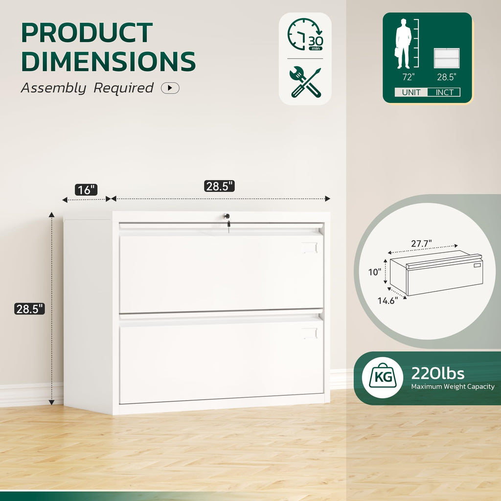 White 2 Drawer Metal File Cabinet with Lock Z920999