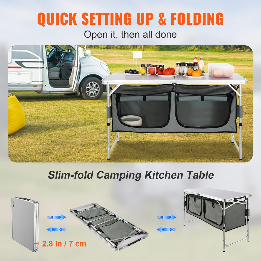 Folding Camping Cooking Table with Storage Organizer P895