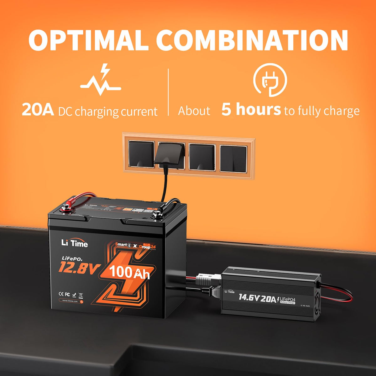 12V 100Ah Group 24 LiFePO4 Battery with Charger T529093