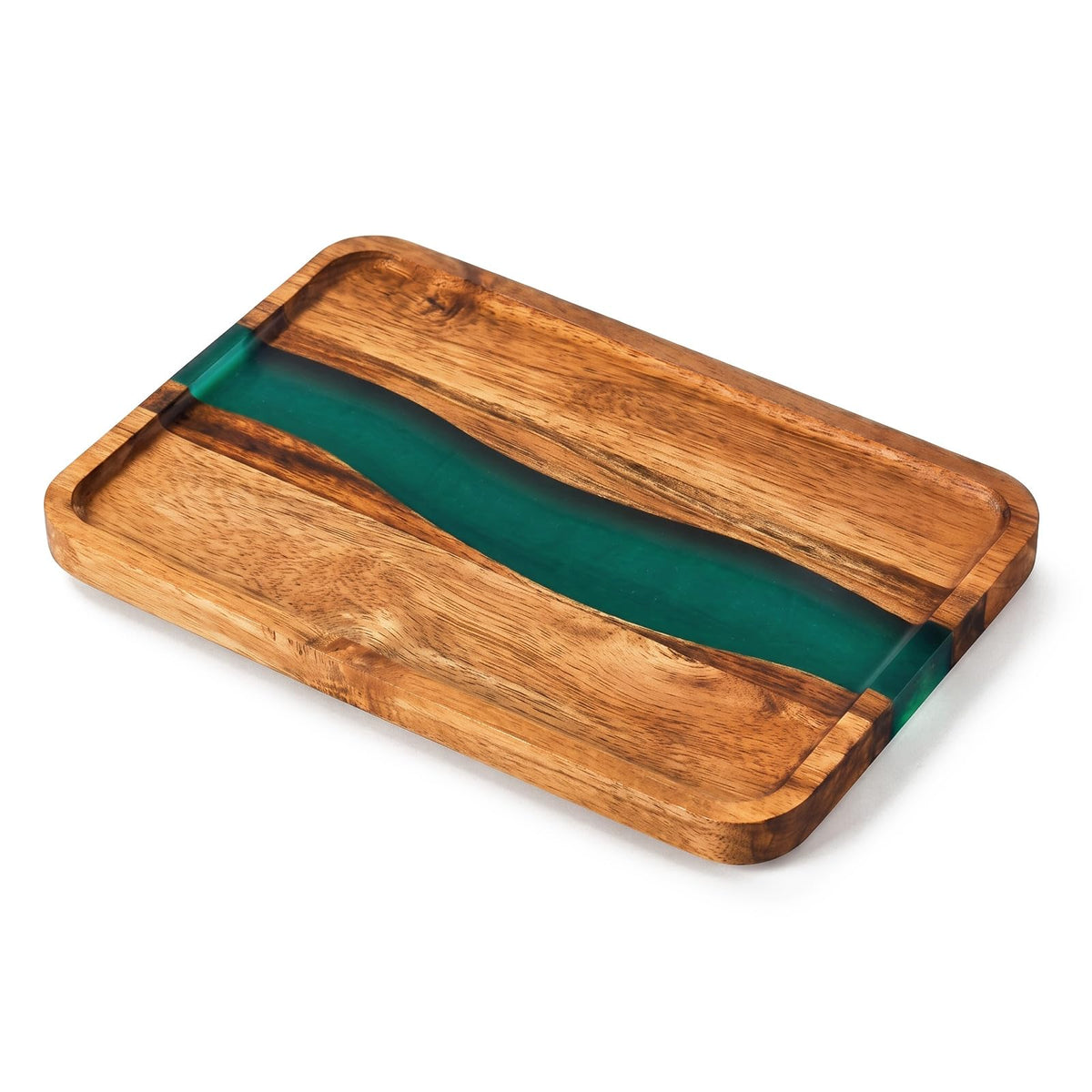 Turquoise Resin Acacia Wood Valet Tray C5620