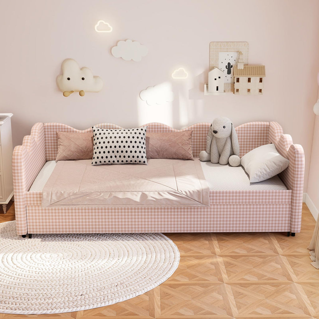 Pink Gingham Twin Size Daybed with Trundle X27010