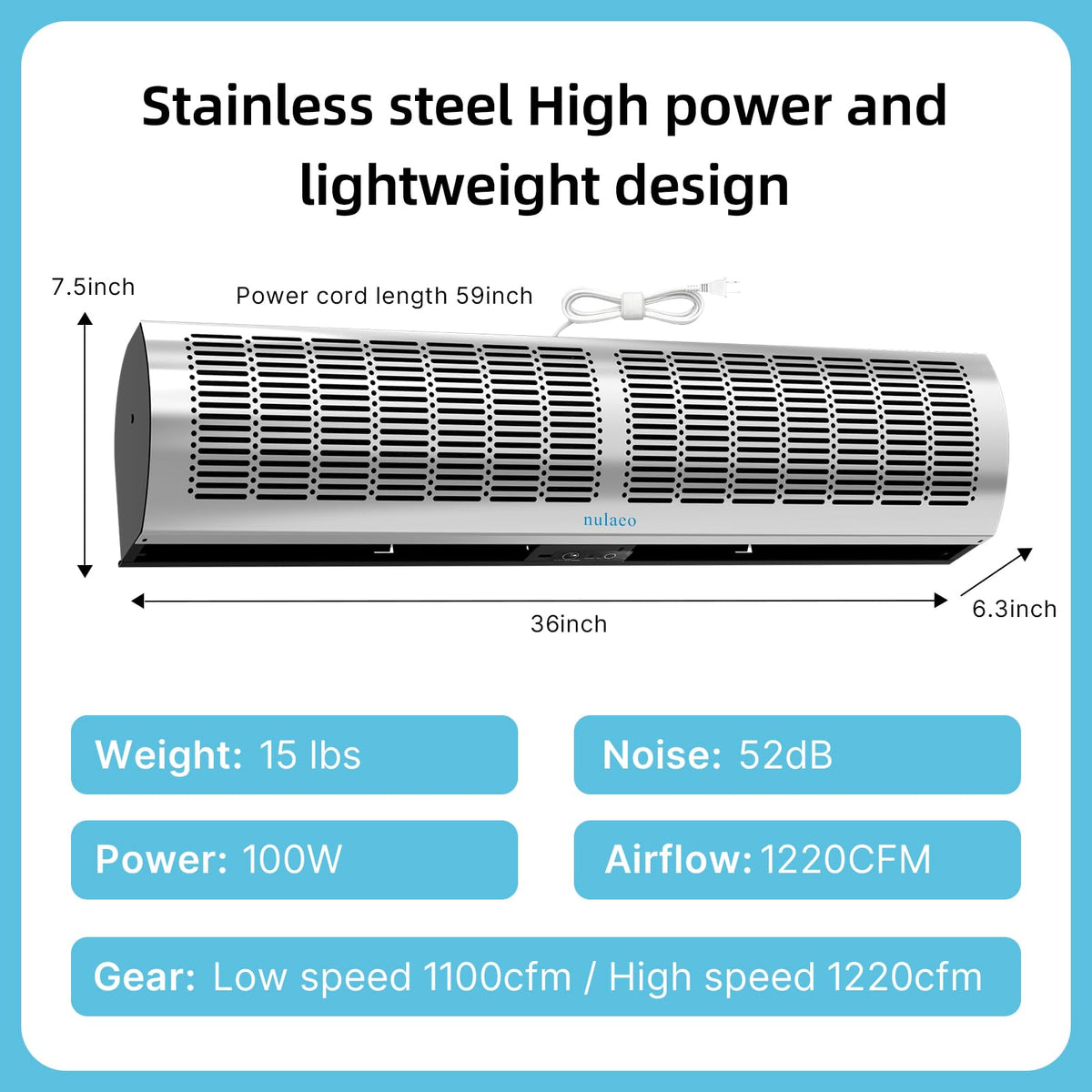 36'' Stainless Steel Wall-Mounted 2-Speed Air Curtain X62585
