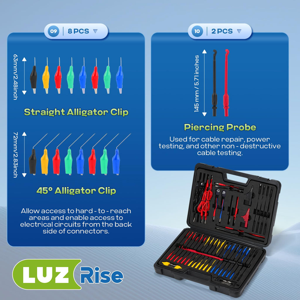 110 Pc Automotive Multimeter Test Leads Kit with Alligator Clips, Banana Plugs & Probes O10161