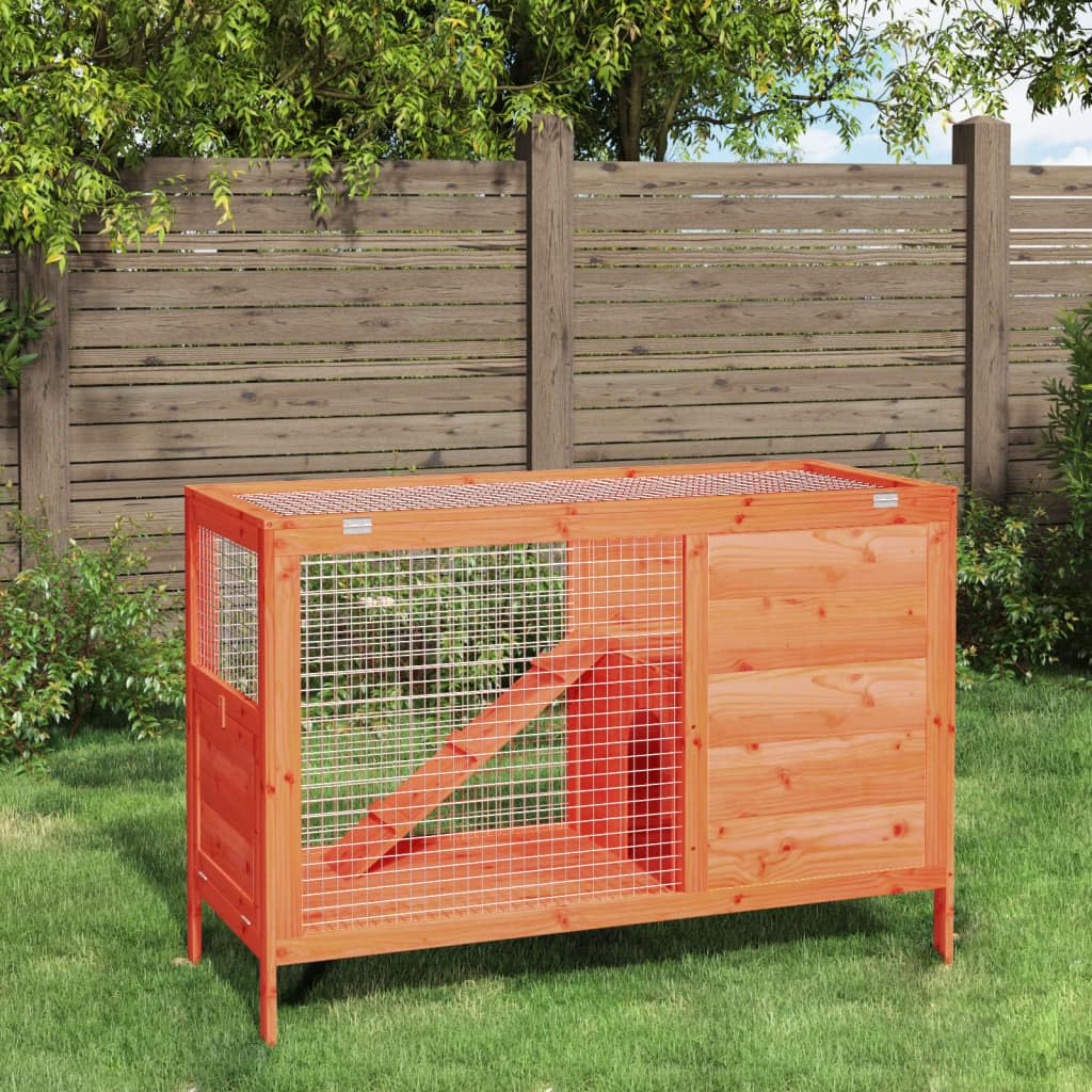 Solid Wood Pine Rabbit Hutch 2 Tier with Wire Mesh Walls and Ramp B869769