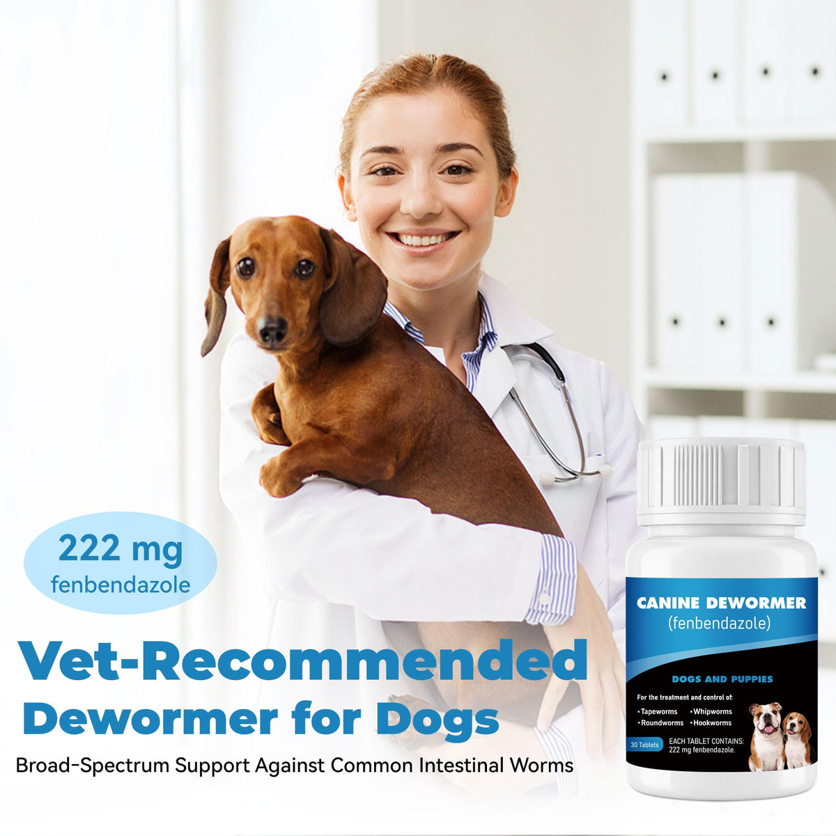 Fenbendazole 222mg Dewormer for Dogs, 30 Tablets B4476