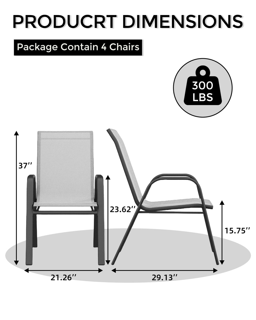 Stackable Outdoor Dining Chairs Set of 4 Textilene Fabric Metal Frame Grey B90244