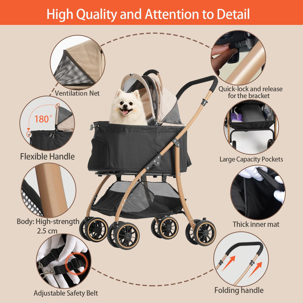 Pet Stroller with 4 Pu Wheels Foldable W809130