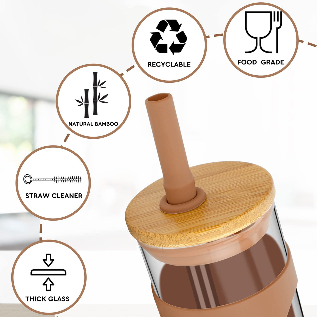 22 oz Glass Tumbler with Lid and Straw J35730