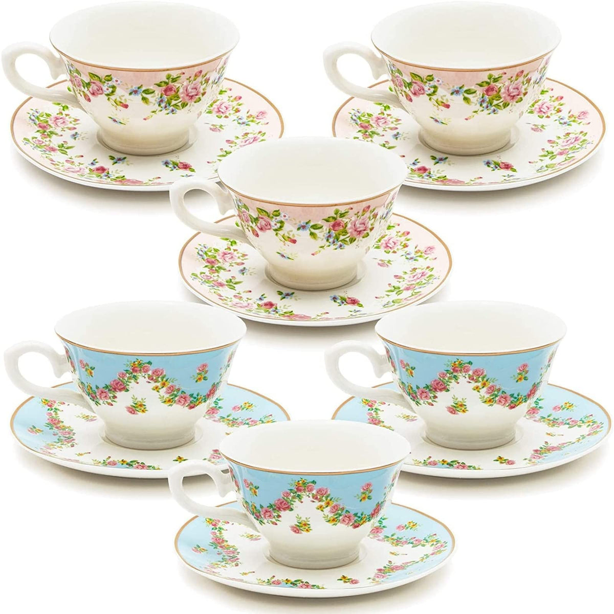 Floral Tea Cup & Saucer Set 8 Oz 12-Piece Multicolor Q415