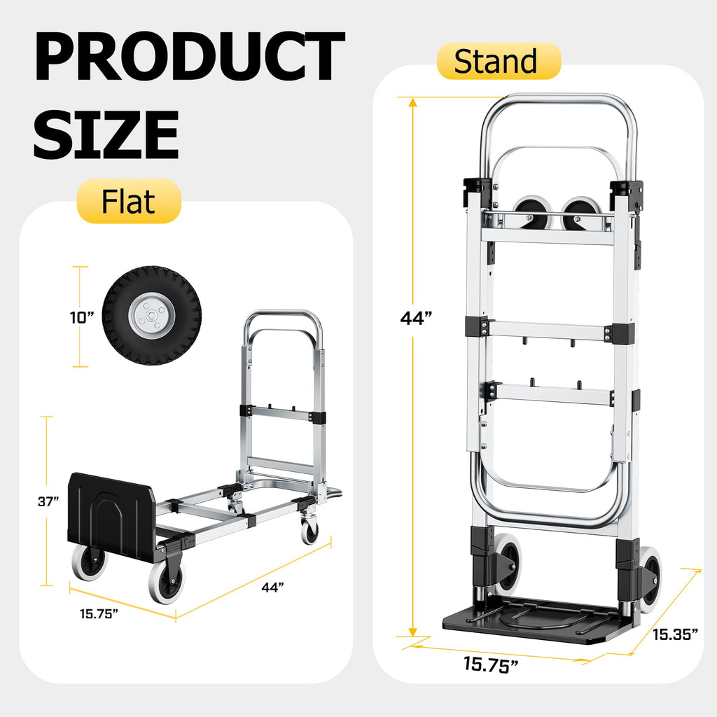 Folding Hand Truck 600lbs Capacity Heavy Duty Convertible Dolly with Retractable Handle and 4 Rubber Wheels Q658065