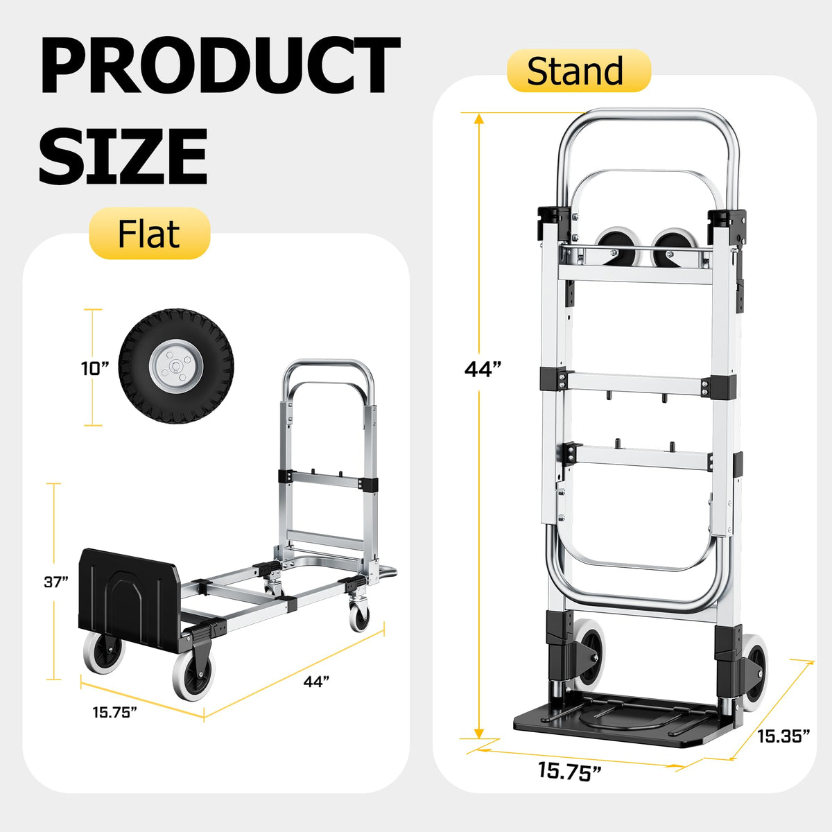 Folding Hand Truck 600lbs Capacity Heavy Duty Convertible Dolly with Retractable Handle and 4 Rubber Wheels Q658065