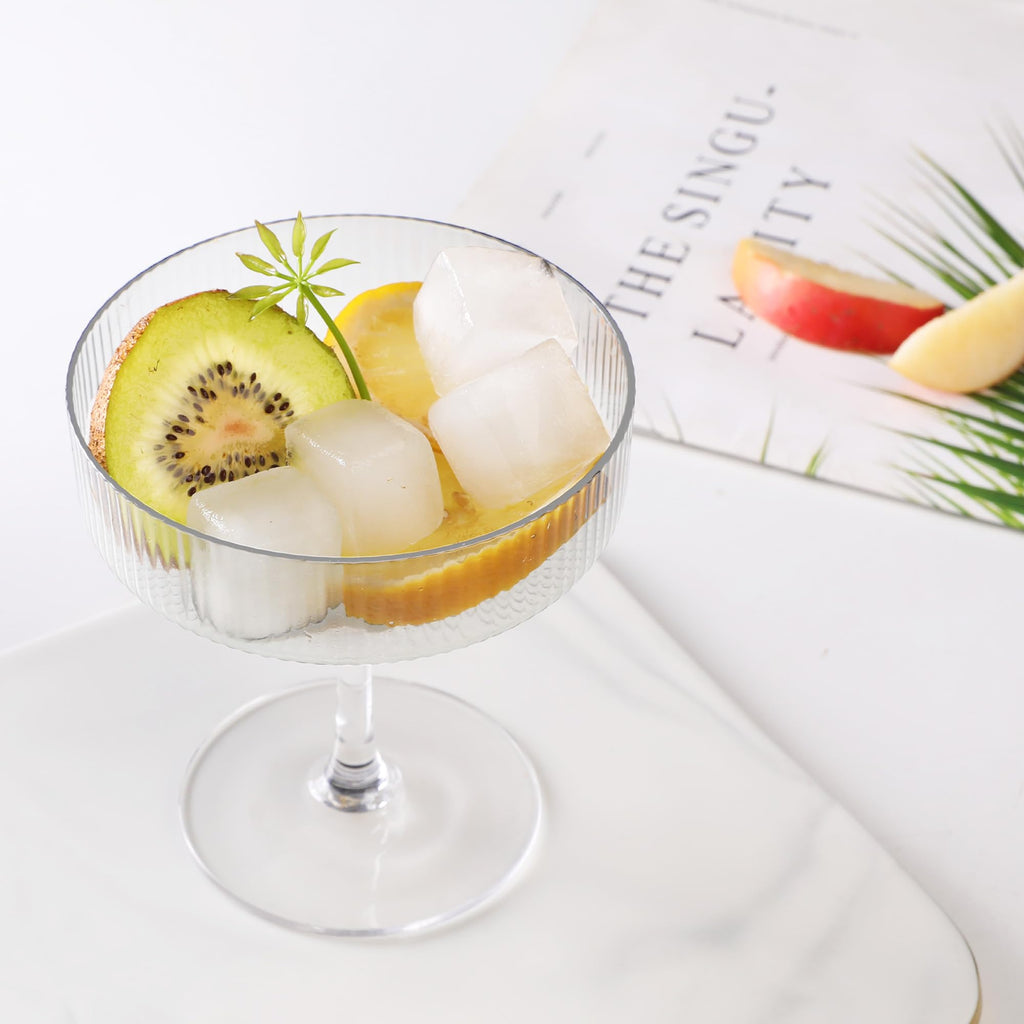 Ribbed Coupe Glasses Set of 6, 10 oz Crystal Cocktail Glassware S662741